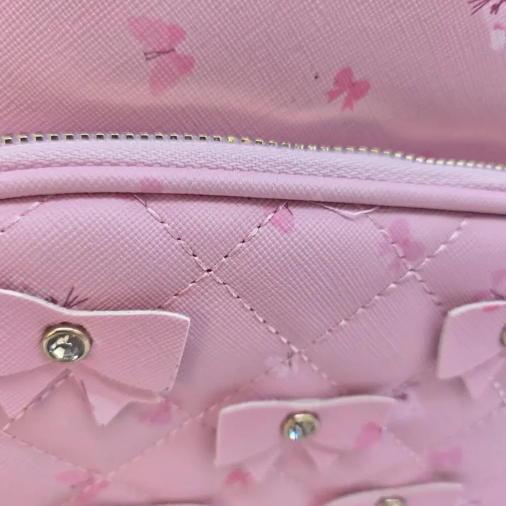 Under One Sky Pink Backpack Cat Ears Rhinestones NEW Bows 9x8x5